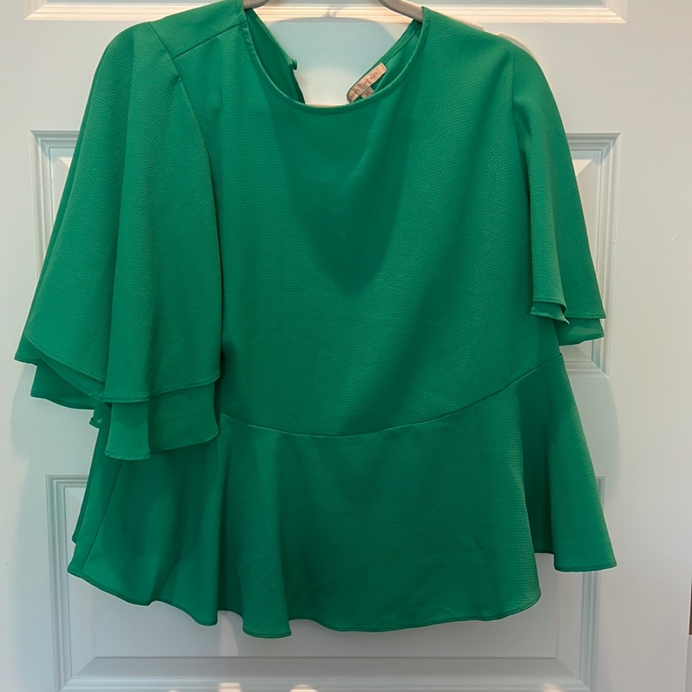 Green silk peplum blouse